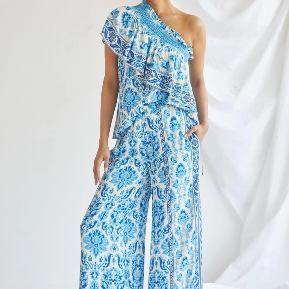 𝅺nwt Anthropologie plenty by Tracy Reese Ruffled One Shoulder Blouse top Small - Picture 5 of 8